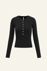 Women's Slim Fit Henley Neck Long Sleee T-shirt