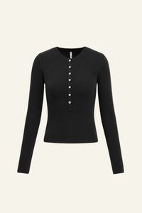 Women's Slim Fit Henley Neck Long Sleee T-shirt