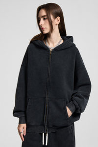 Women's Fall Winter 360g Washed Batik Fleece Loose Hoodie