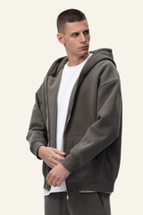 Men's Streetwear Fleece-lined  Full-Zipper Hooded Jaacket