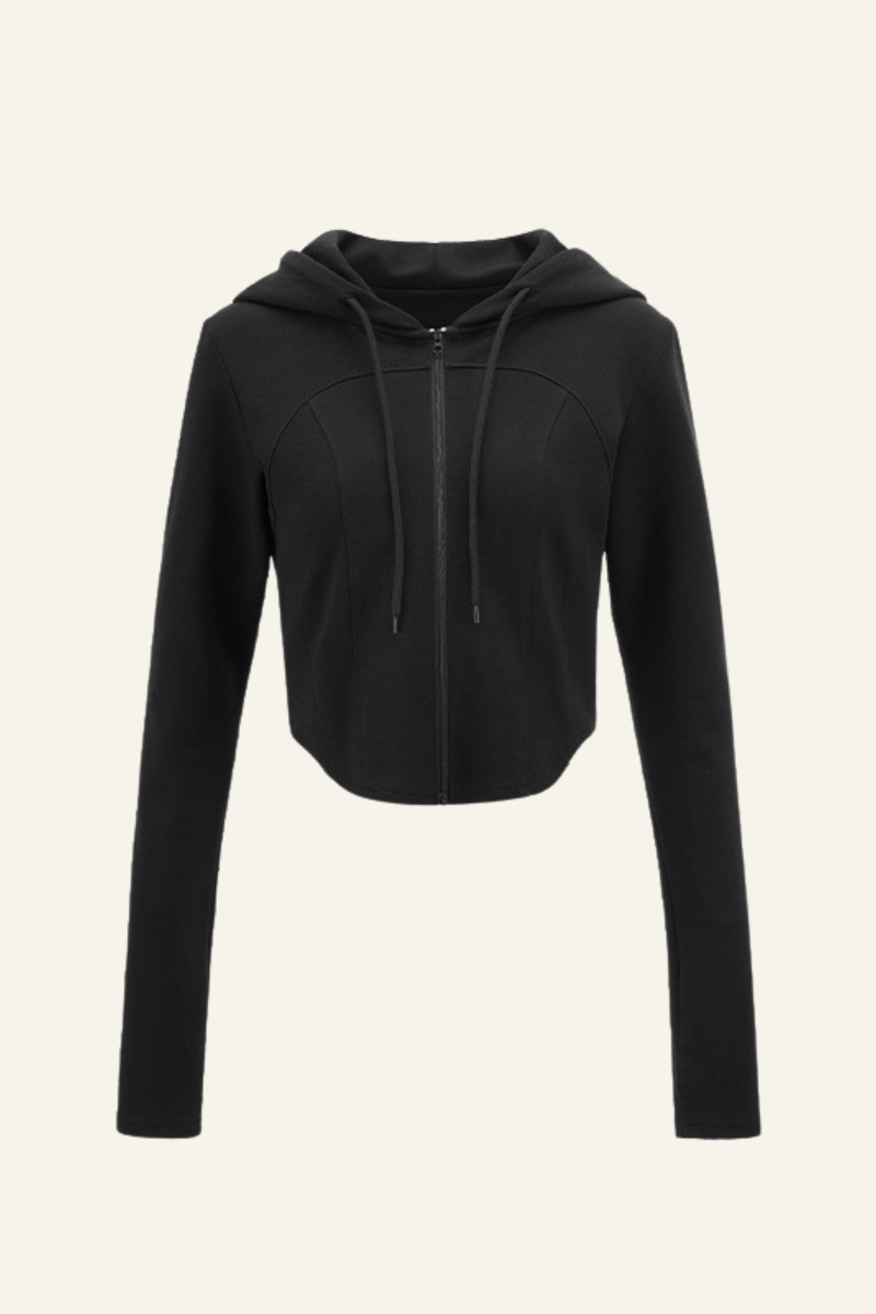 Women's Streetwear Cropped Finger Cuffs Hooded Jacket