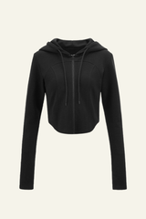 Women's Streetwear Cropped Finger Cuffs Hooded Jacket
