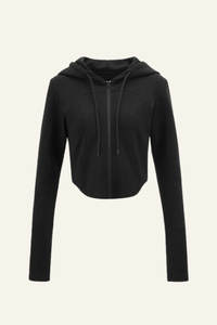 Women's Streetwear Cropped Finger Cuffs Hooded Jacket