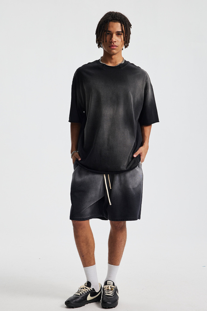Men's Cotton Gradient Set: Loose-fitting T-shirt And Short