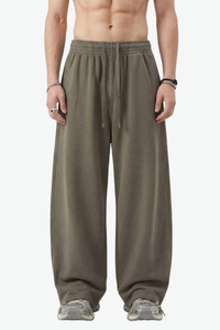 Unisex 360g Cotton Washed Elastic Curved Wide Pants