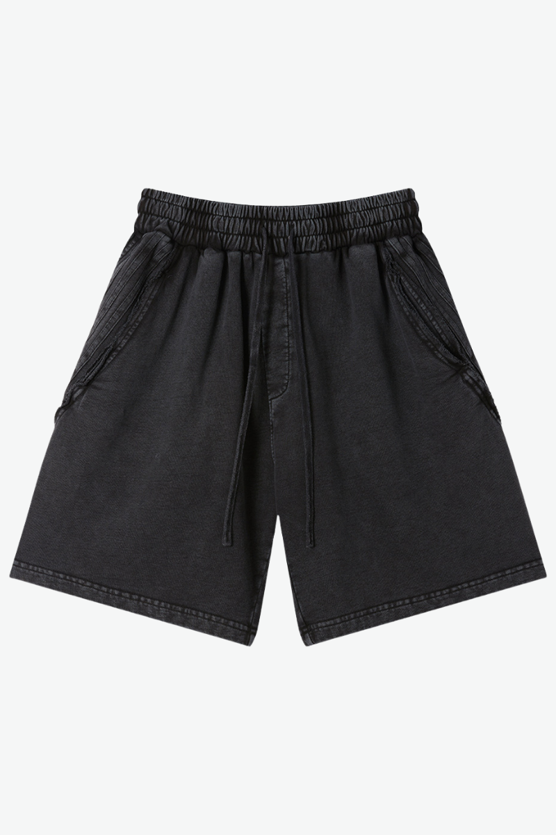 Men's 330g Cotton Washed Elastic Raw Stripe Webbing Shorts