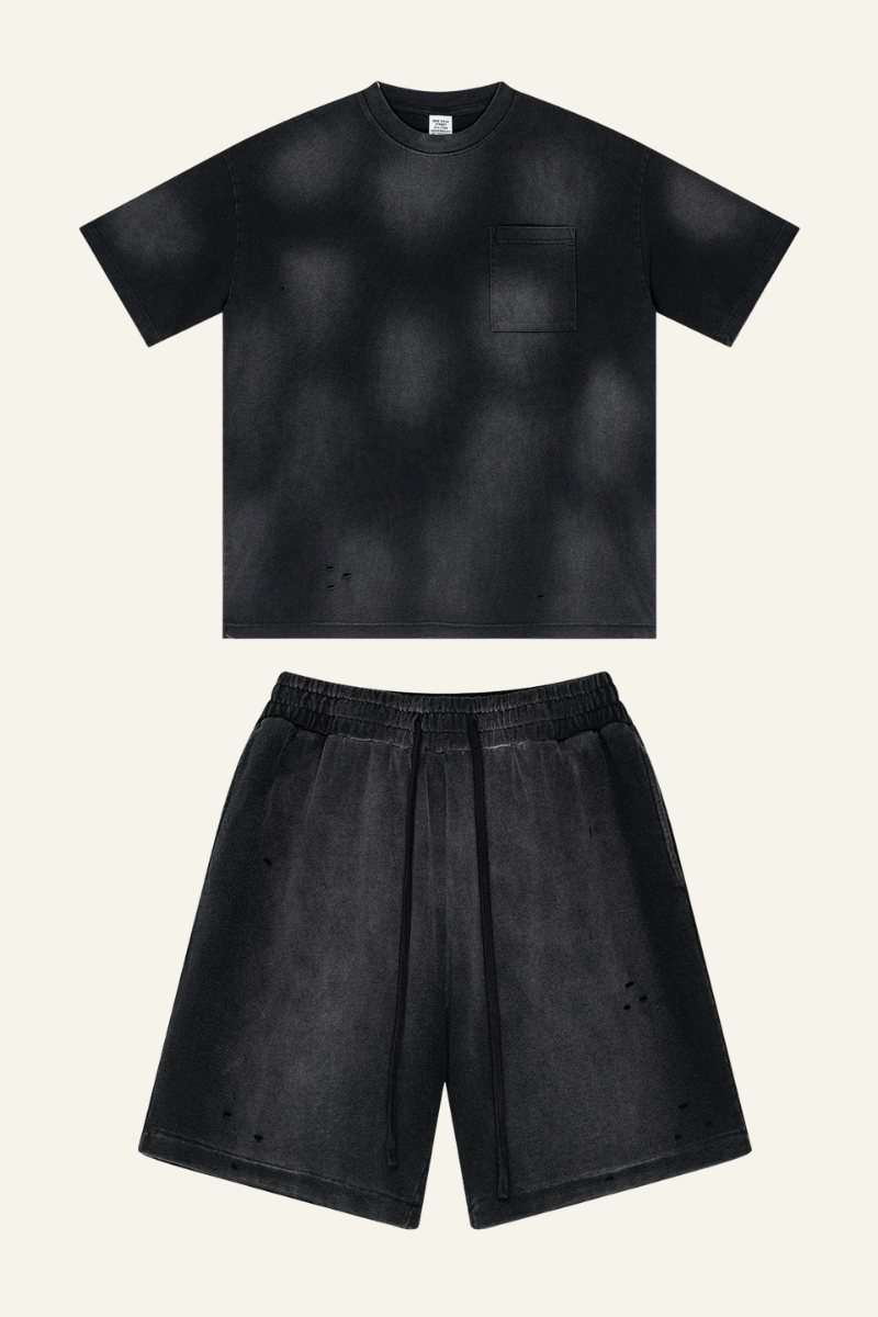 Men's Washed Gradient Colored Cotton Set:T-shirt And shorts