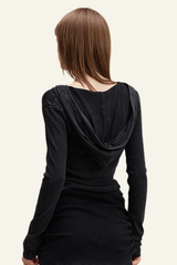 Women's Long Sleeve Deep V-Neck Slim Fit Hooded Top
