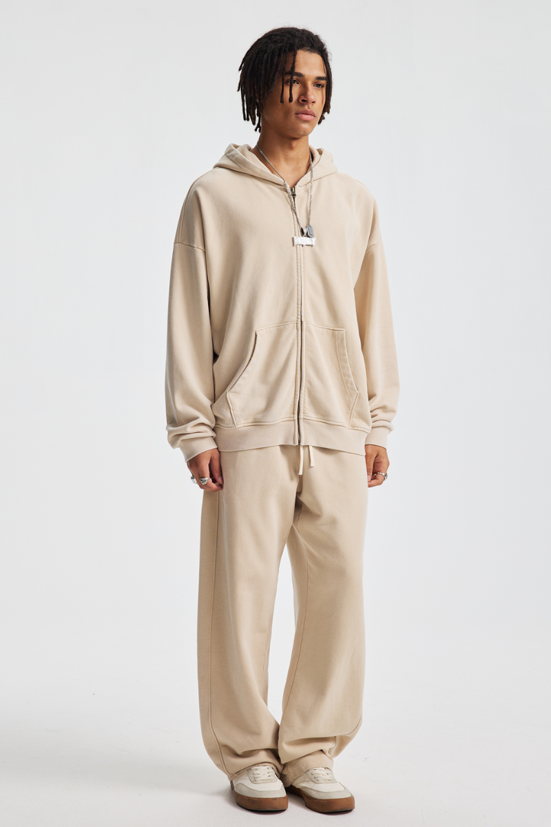 Men's Cotton Streetwear Set:Full Zipper Hooded Jacket  And Sweatpants