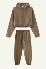 Women's Sports Set:Hooded Jacket And Cuffed Sweatpants