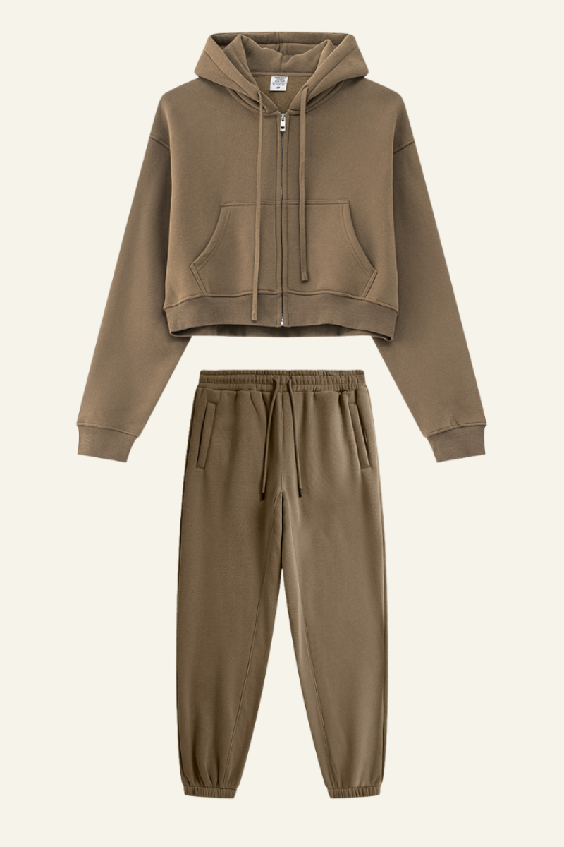 Women's Sports Set:Hooded Jacket And Cuffed Sweatpants