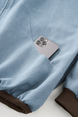 Men's Short-length Plush-lined Full-zipper Jacket.