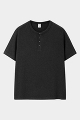 Men's Summer Button Placket Oversized Tee - Natural Fabric