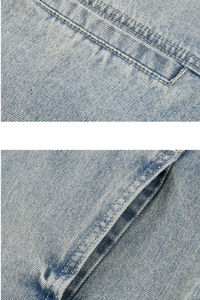 Men's 385g Washed Patchwork Denim StandCollar Zip Jacket