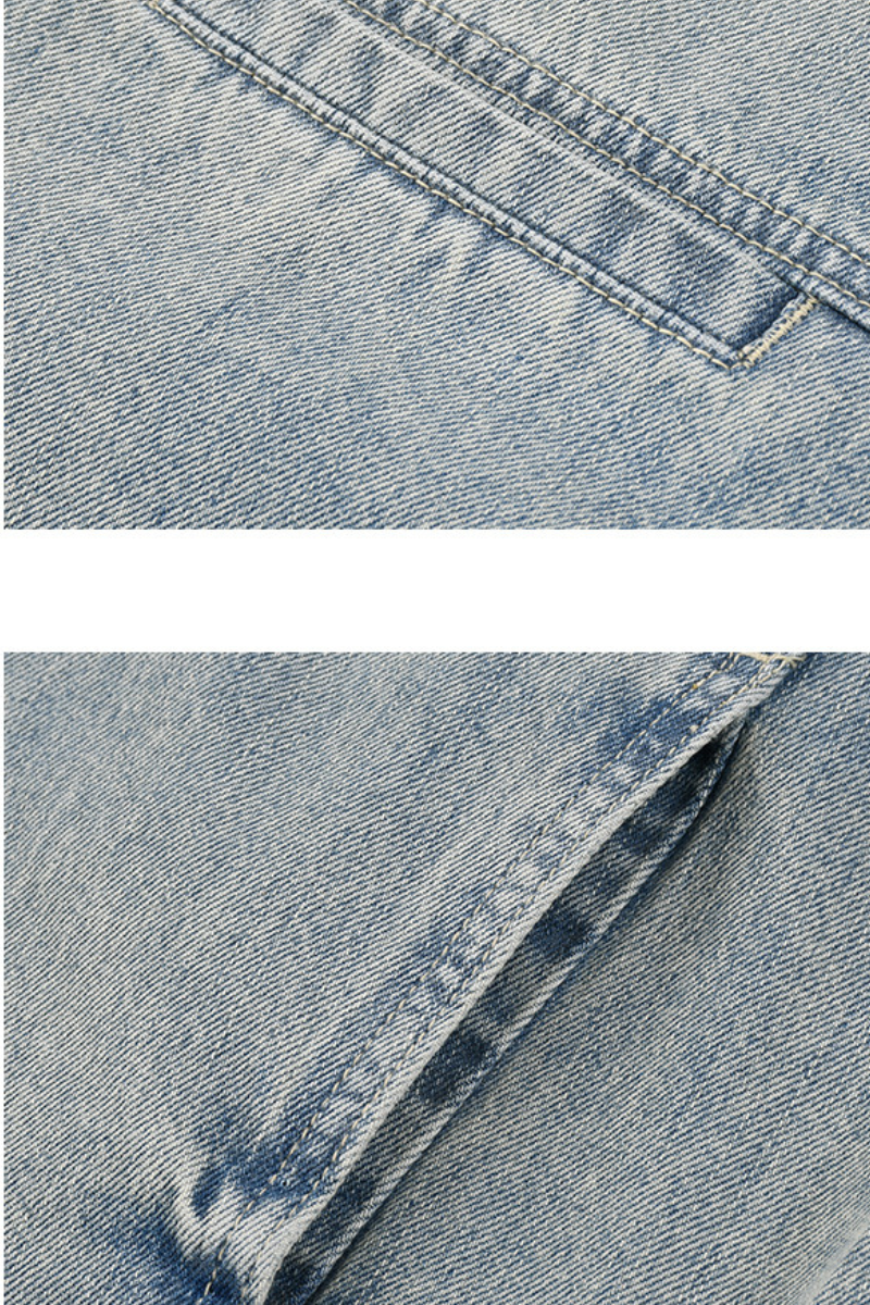 Men's 385g Washed Patchwork Denim StandCollar Zip Jacket