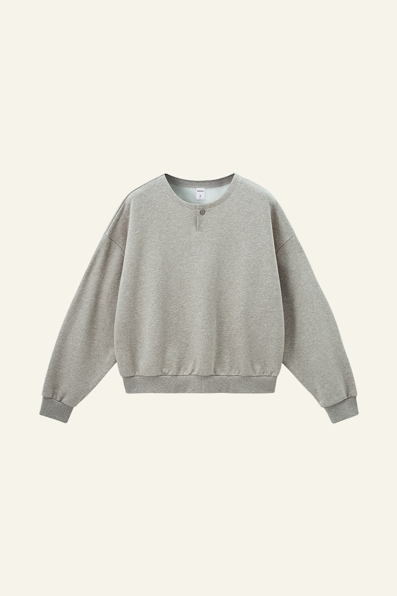 Men's Streetwear Solid Color Relaxed-Fit Henley Pullover