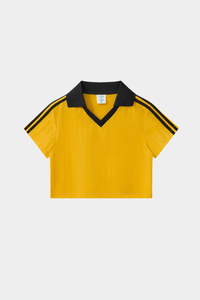 Color-blocked collegiate-style short T-shirt