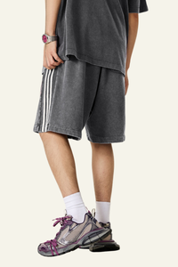 Men's Cotton Streetwear Washed Three side stripes Shorts