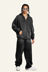 Men's Streetwear Set:Hooded Jacket And Straight-leg Pants