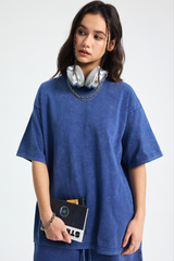 Women's Cotton Streetwear Wax-Dyed Washed Distressed T-shirt