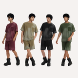 Men's Summer Lightweight Washed Raw Edge Tee & Shorts Set