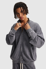 Men's Cotton Streetwear Wax-Dyed Washed Stand Collar Distressed Jacket