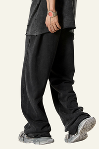 Men's Vintage Washed Frayed Hem Cotton Straight Leg Pants