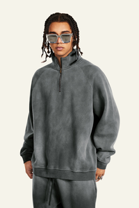 Men's Stand Collar Half Zipper Fleece-Lined Sweatshirt