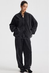 Women's Cotton Streetwear Set:Stand Collar Jacket And Wide-Leg Pant