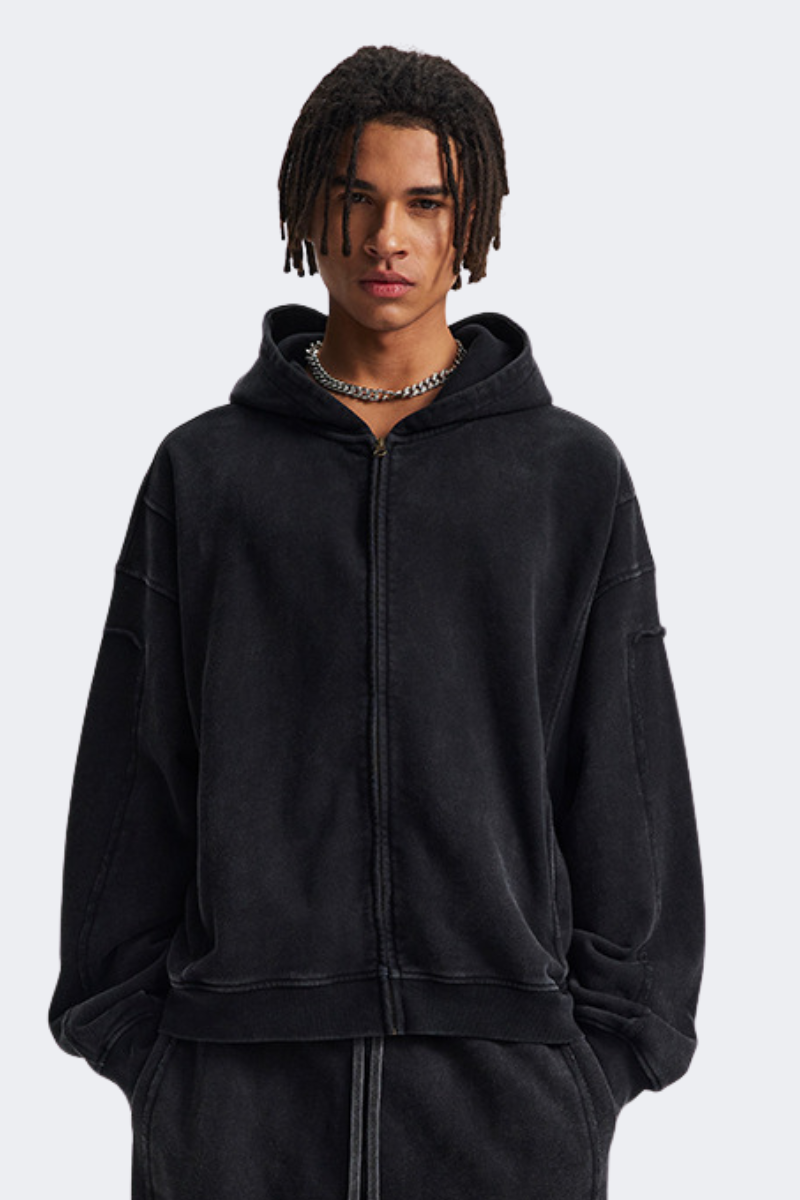 Men's Cotton Streetwear Full Zipper Hooded Jacket
