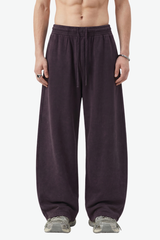 Unisex 360g Cotton Washed Elastic Curved Wide Pants