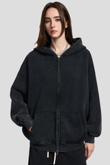 Women's Fall Winter 360g Washed Batik Fleece Loose Hoodie
