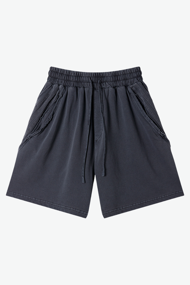 Men's 330g Cotton Washed Elastic Raw Stripe Webbing Shorts