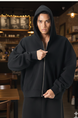 Men's Streetwear Cropped Full Zipper Hooded Jacket