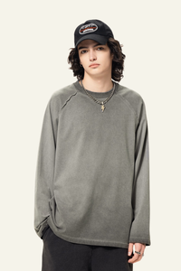 Men's  Streetwear Washed Cotton Long-Sleeved T-shirt.