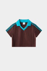 Color-blocked collegiate-style short T-shirt