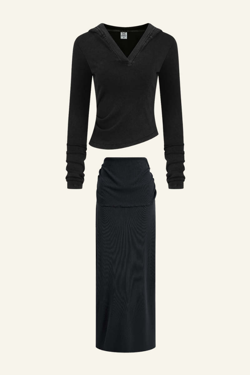 Women's Slim Fit Set:Long Seelve Top & Maxi Skirt