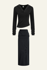 Women's Slim Fit Set:Long Seelve Top & Maxi Skirt