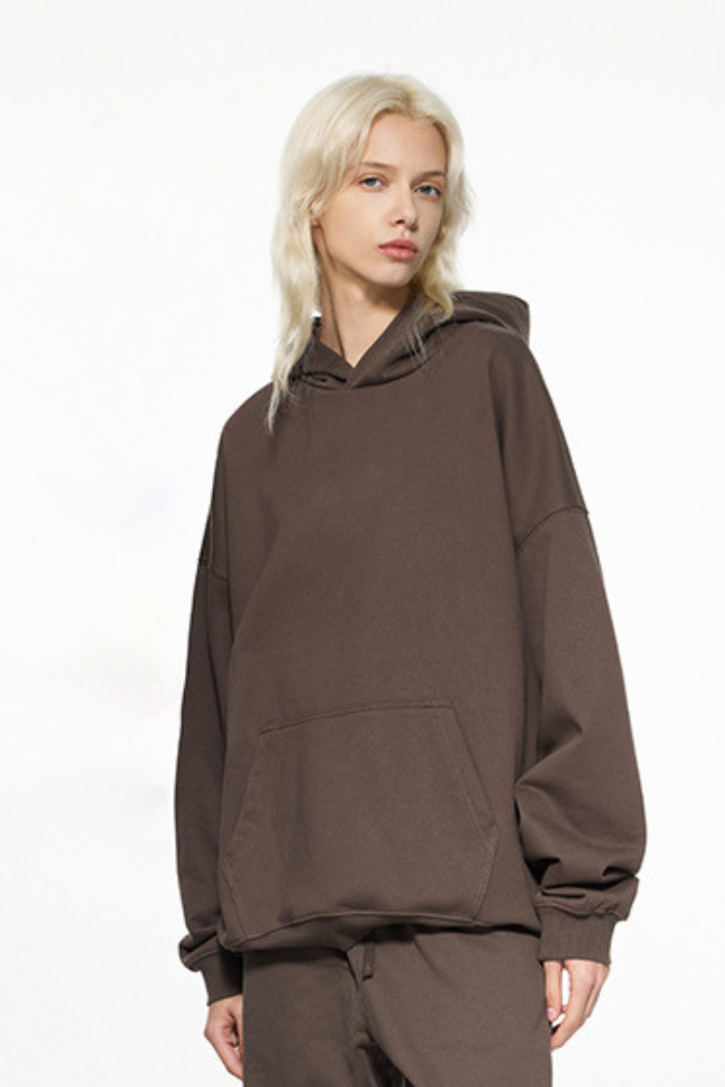 Women's FallWinter 430g Terry Solid LooseDropShoulder Hoodie