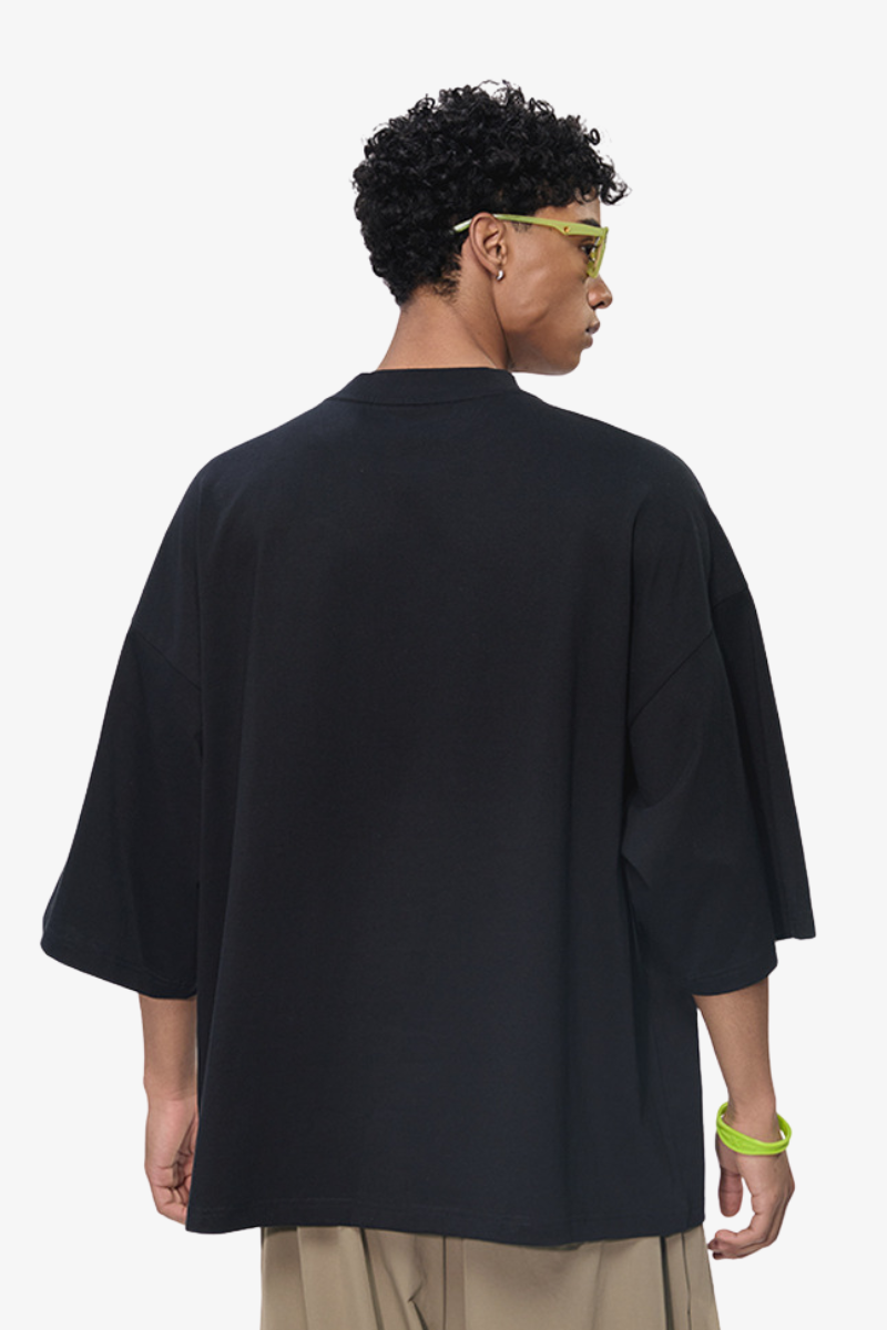 Men's Retro Cotton Drop-Shoulder Solid T-shirt