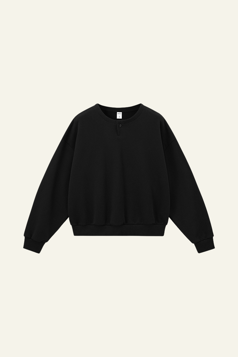 Men's Streetwear Solid Color Relaxed-Fit Henley Pullover