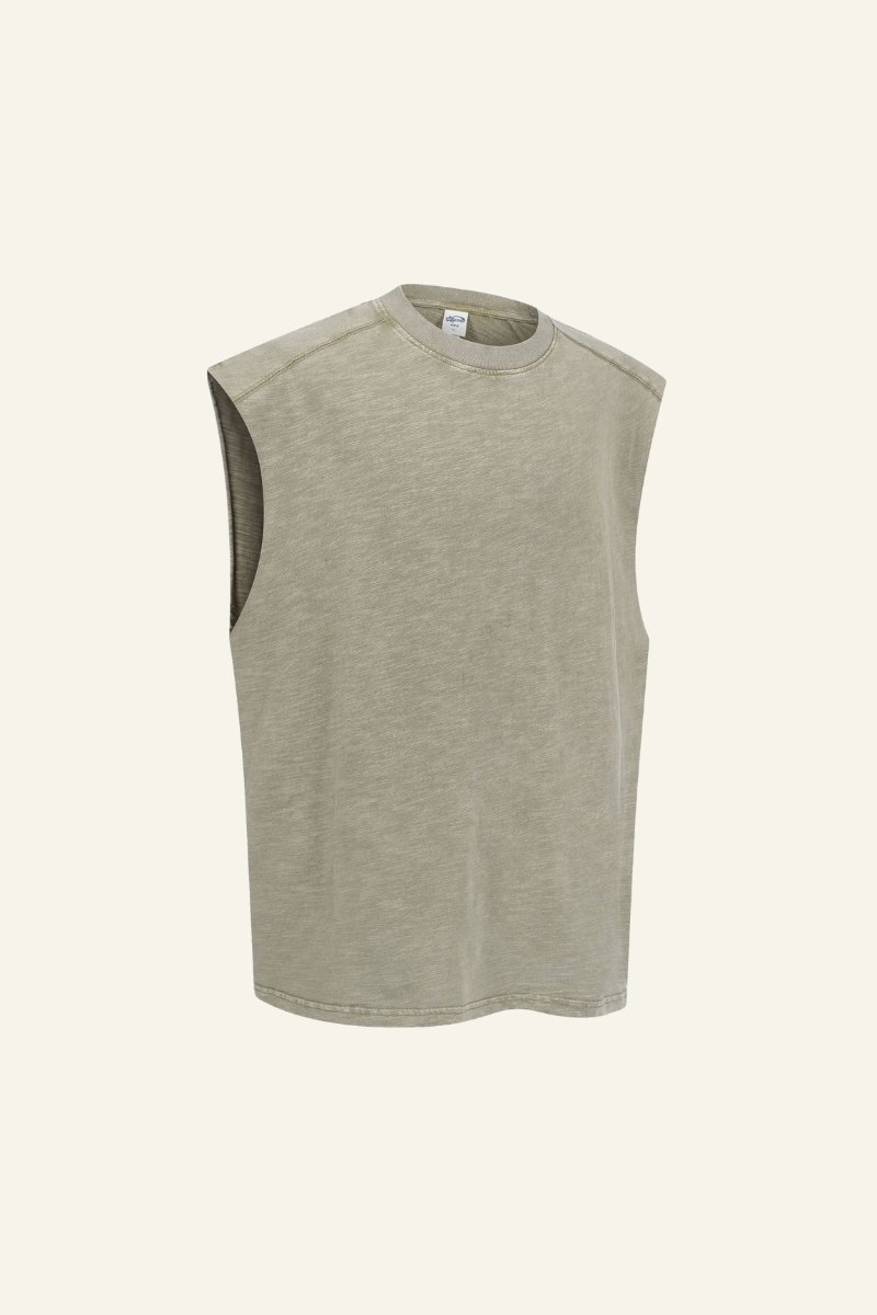 Men's Cotton Washed Retro Round-necked Tank Top