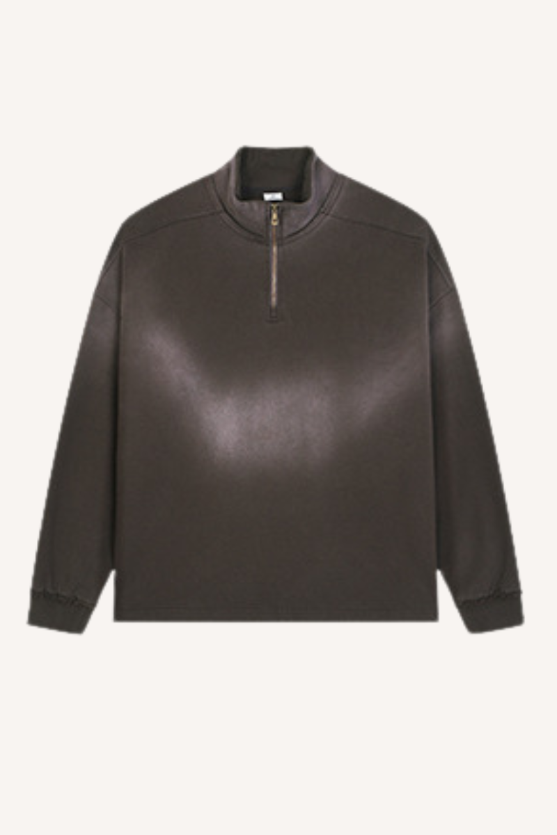 Men's 465g Mock Neck Patch Raw Washed Half Zip Sweatshirt