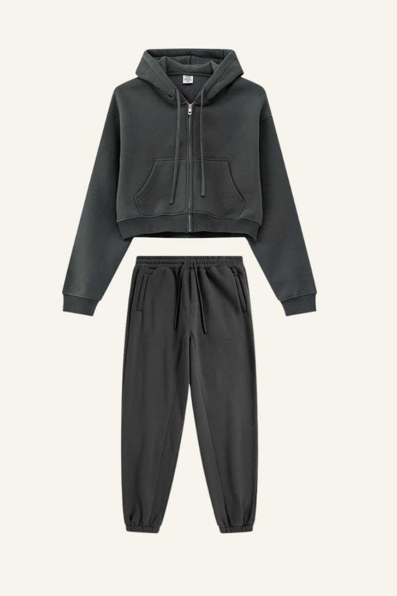 Women's Sports Set:Hooded Jacket And Cuffed Sweatpants