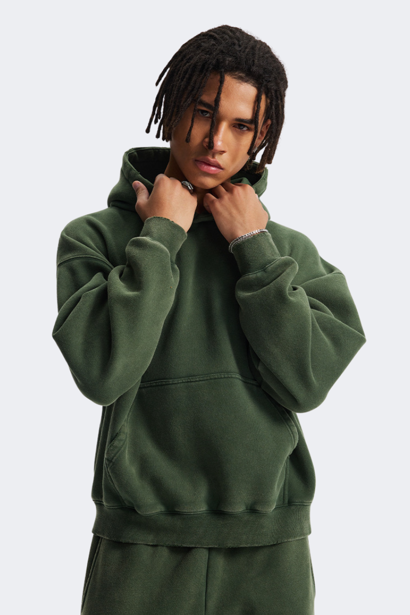 Men's Streetwear Vintage Washed Front Pocket Hooded