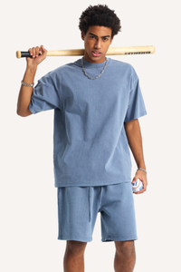 Unisex Summer Washed Distressed Fade Tee & Shorts Set