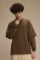 Men's Cotton Patchwork Faux Two-Piece Sweatshirt