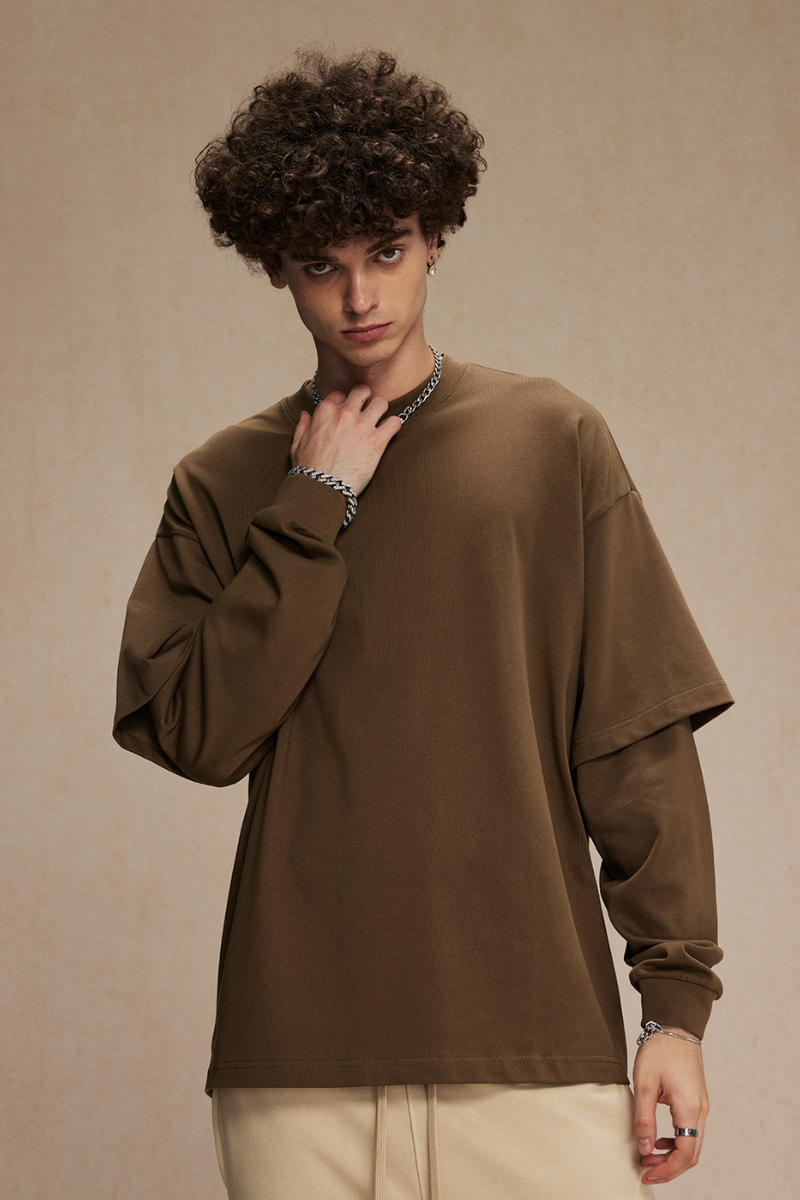 Men's Cotton Patchwork Faux Two-Piece Sweatshirt
