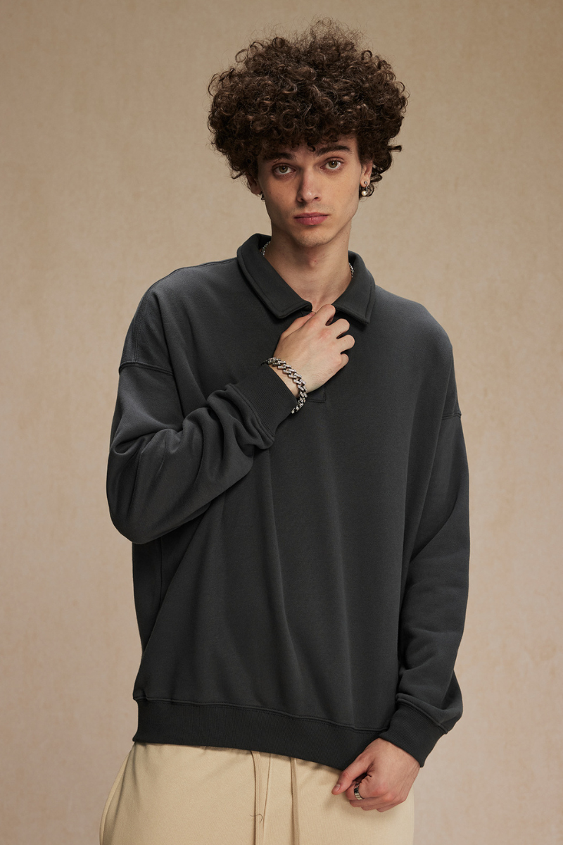 Men's Streetwear Polo Collar  Sweatshirt