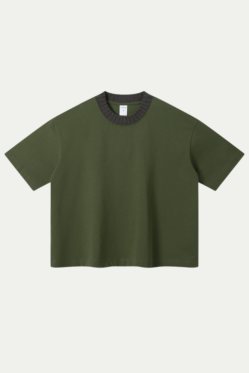 Men's 305g Cotton Colorblock Knit Boxy Crewneck Tee